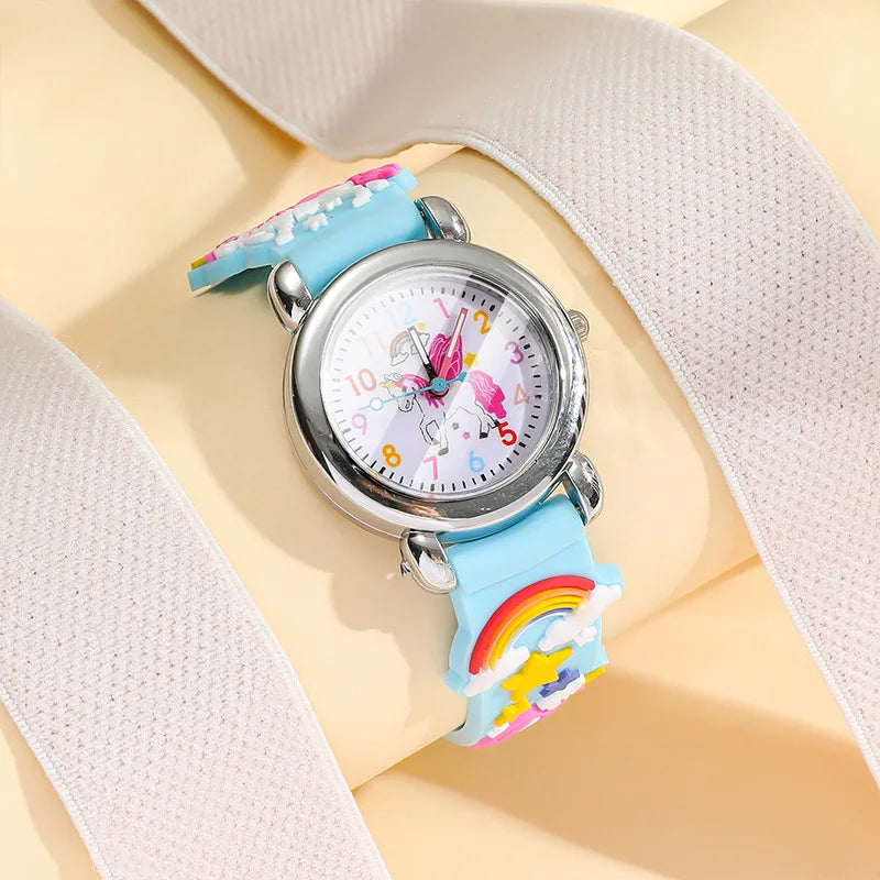 MOONBIFFY - Montre Enfant Poney Arc-en-Ciel - Bracelet Silicone - Cadran Licorne Magique