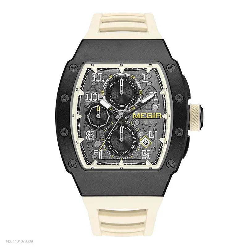 MEGIR - Montre Homme MEGIR Sport Chronographe Carrée - Cadran Bleu - Bracelet Acier - 24H - Étanche 3 ATM