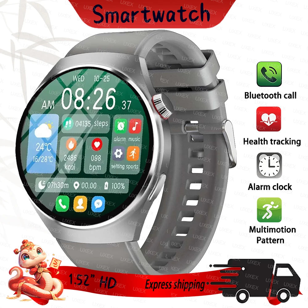 UXEX - Montre connectée 2025 Business 1.52" HD - Appels Bluetooth 5.1 - Bracelet Acier - Suivi Santé - Android iOS