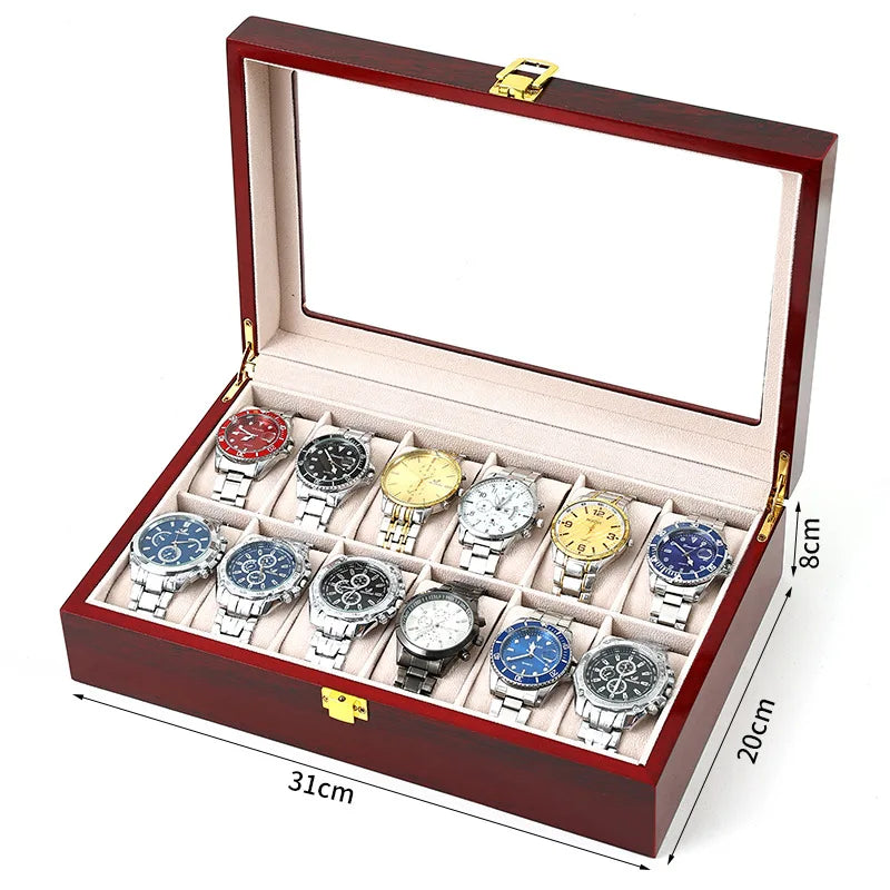 Boîte à Montres - Organisateur Montres Luxe Bois 12 Emplacements - Vitrine Verre - Bijoux - Homme Femme