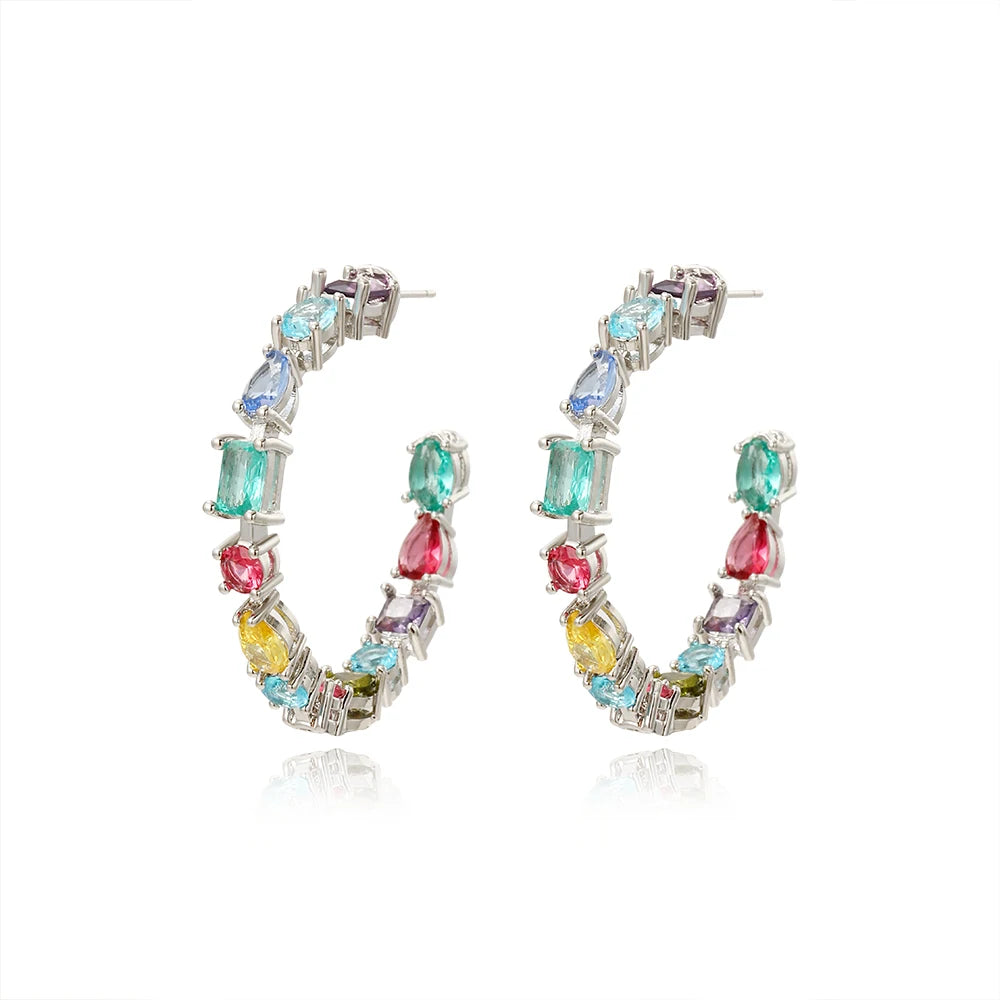 Boucles d'Oreilles Femmes Bohème Zircons Multicolores - Bijou Femme Doré