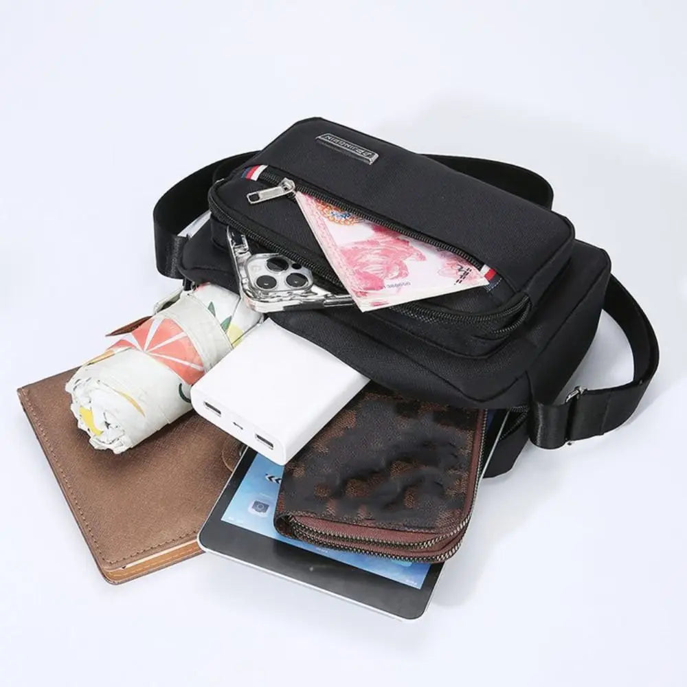 Sacoche Homme Bandoulière Nylon 4 Fermetures Éclair - Sacoche Voyage Casual