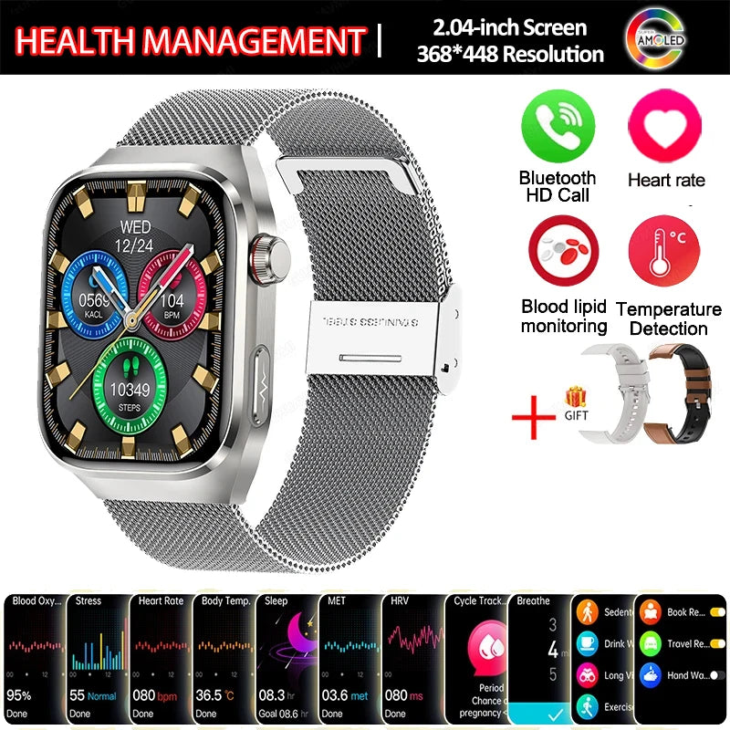 Montre Connectée Santé 2026 ECG - Lipides Sanguins, Acide Urique, Température, IP68, 650mAh, Appels BT