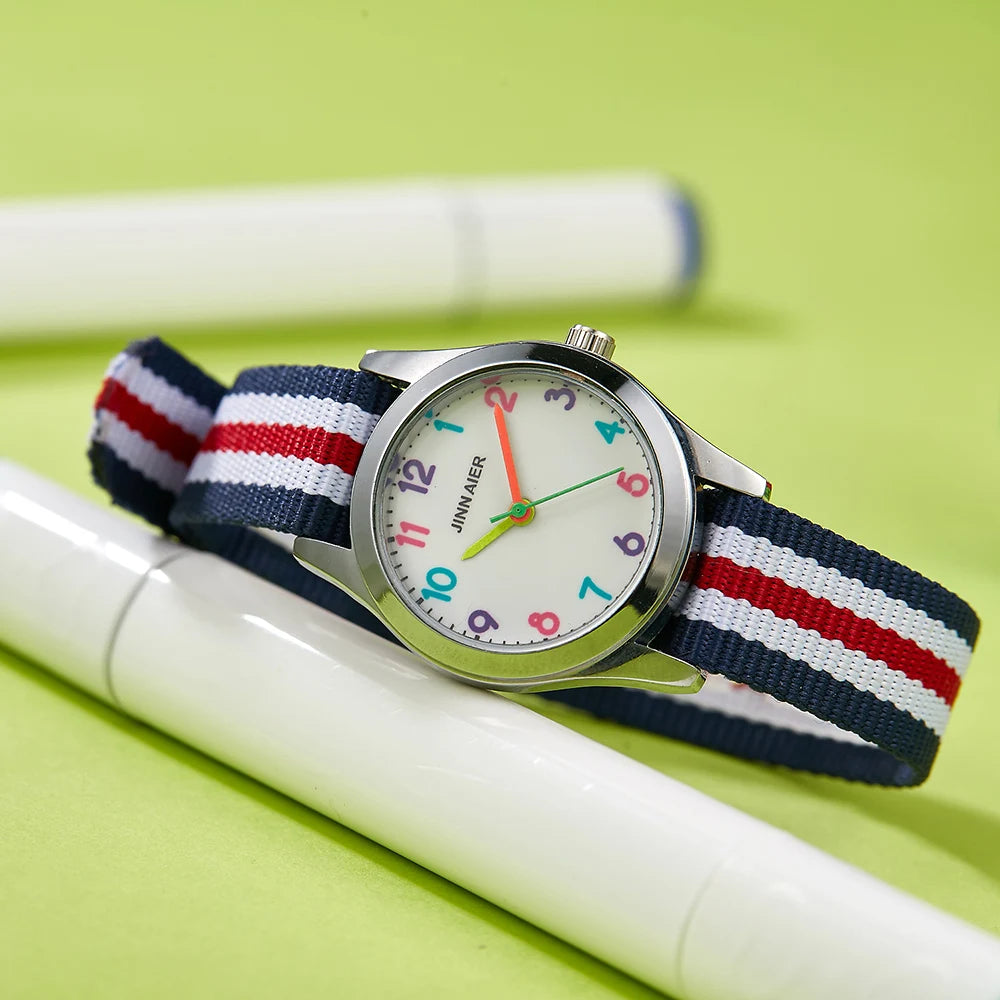 MOONBIFFY - Montre Enfant Quartz Analogique - Bracelet Toile Sport - Étanche 5 ATM - Fille Garçon - Cadeau