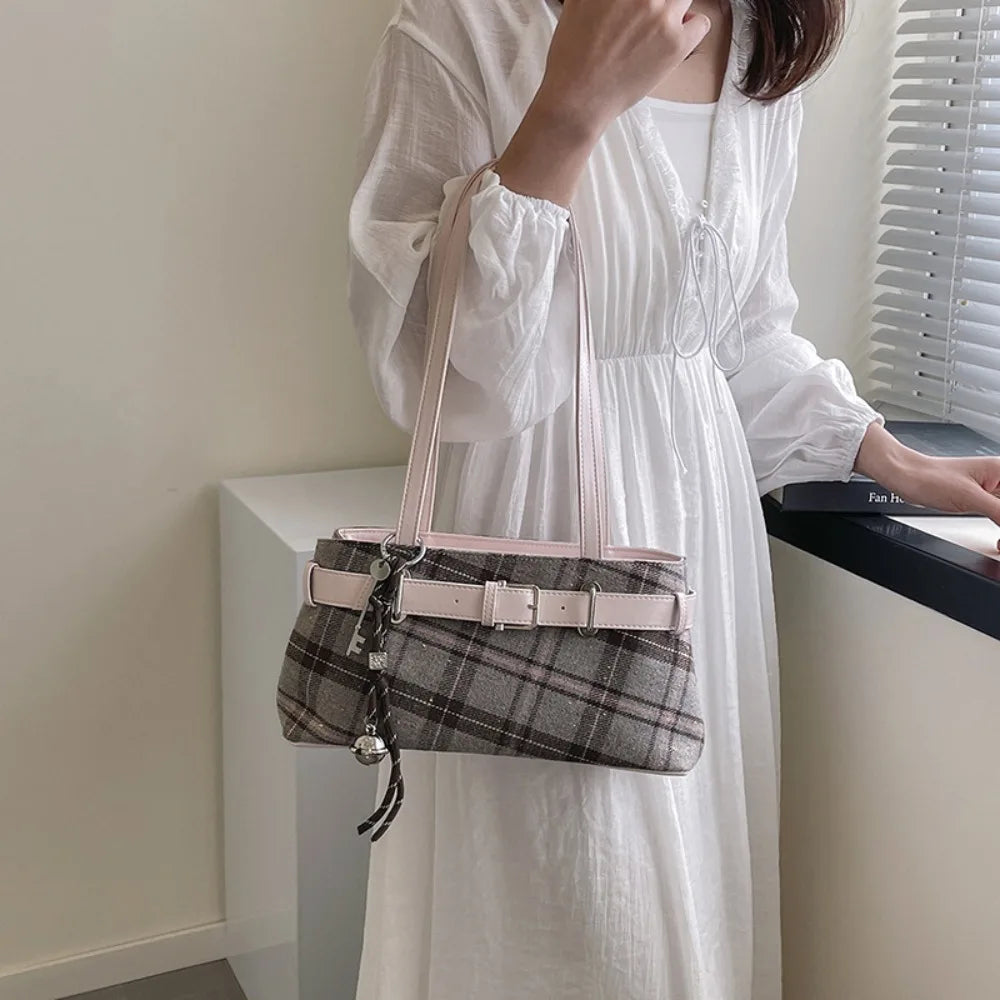 Sac à Main Femme Boho Carreaux Léger - Sac Bandoulière Clochette Shopping