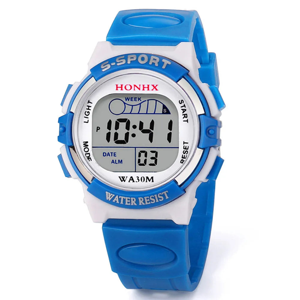 MOONBIFFY - Montre Enfant Digitale LED Sport - Alarme & Date - Bracelet Caoutchouc - Verre Saphir