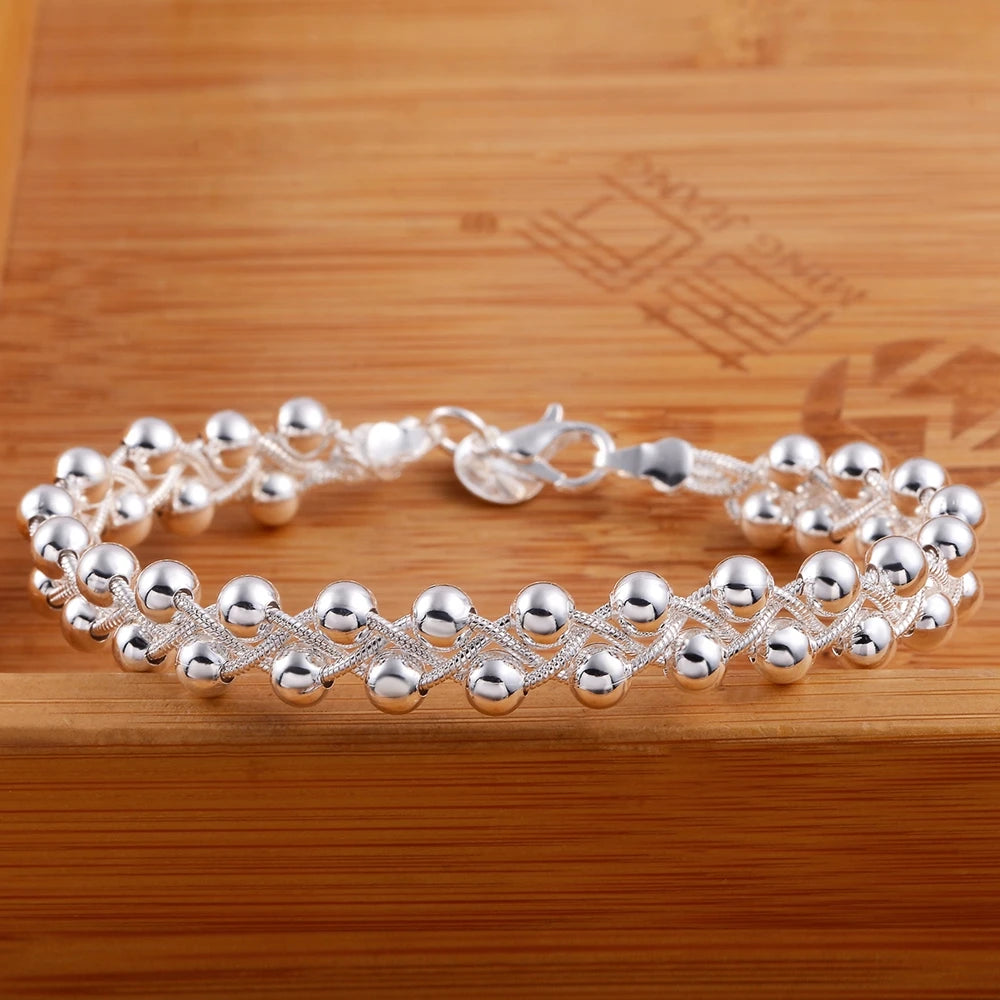 Bracelet Argent Sterling 925 Chaîne Tressée Perles Femme - Bijou Fin