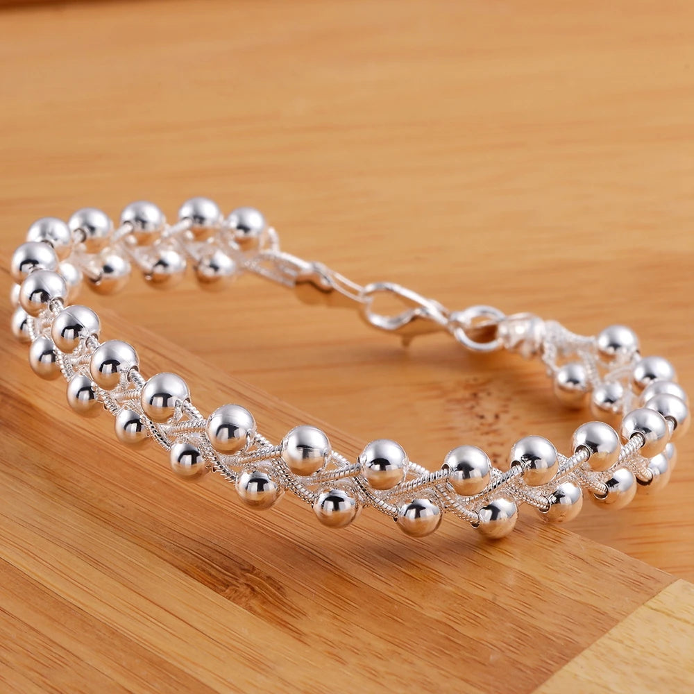 Bracelet Argent Sterling 925 Chaîne Tressée Perles Femme - Bijou Fin