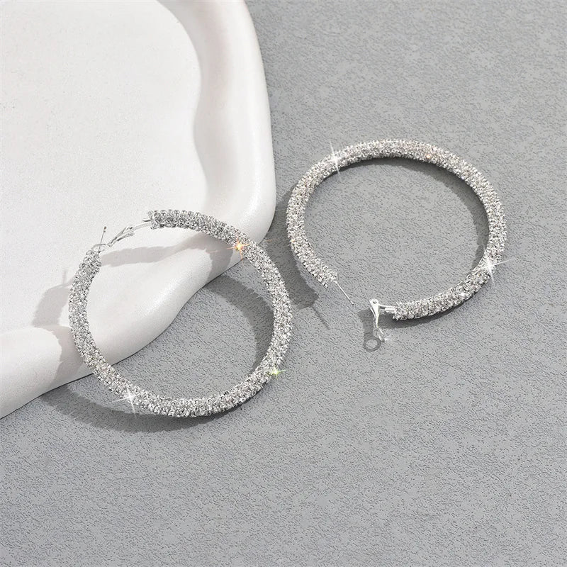Grandes Boucles d'Oreilles Femme Créoles Cristal Femme - Accessoires Mariage & Soirée