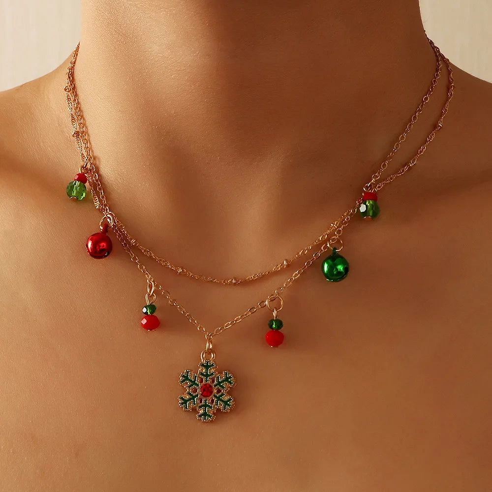 Collier Pendentif Sapin de Noël Clochettes Cristaux - Bijou Femme Fêtes