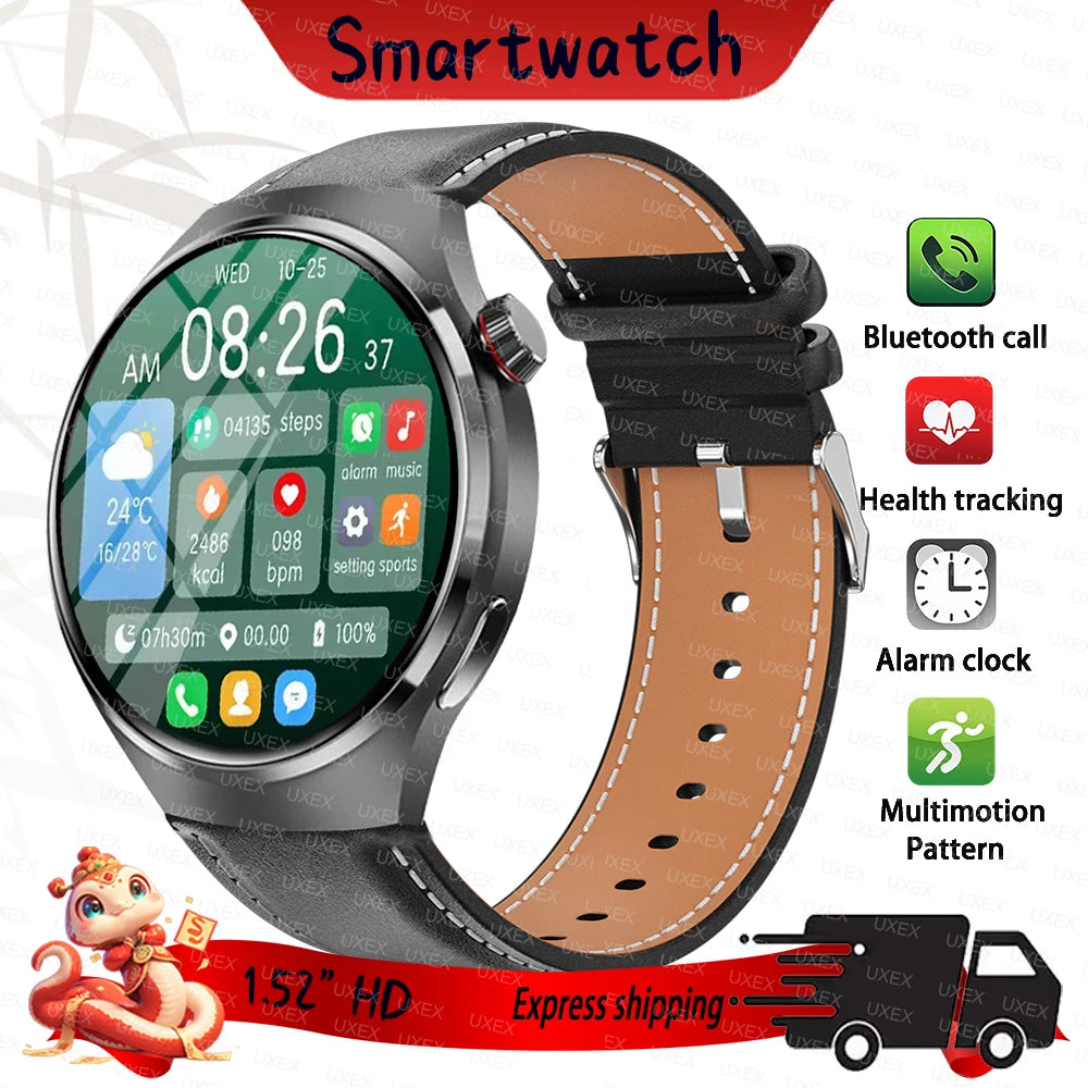 UXEX - Montre connectée 2025 Business 1.52" HD - Appels Bluetooth 5.1 - Bracelet Acier - Suivi Santé - Android iOS