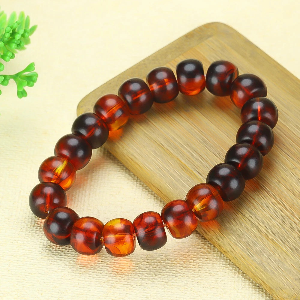 Bracelet Ambre Rouge Naturel Homme Femme - Pierre Guérison Baltique Perles Tonneau Unisexe