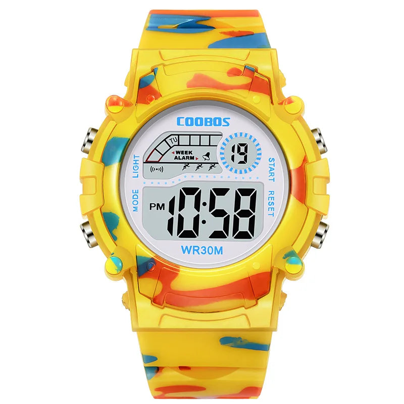 MOONBIFFY - Montre Enfant Militaire Sport Digitale LED - Alarme - Lumineux - Étanche 3 ATM - Camouflage