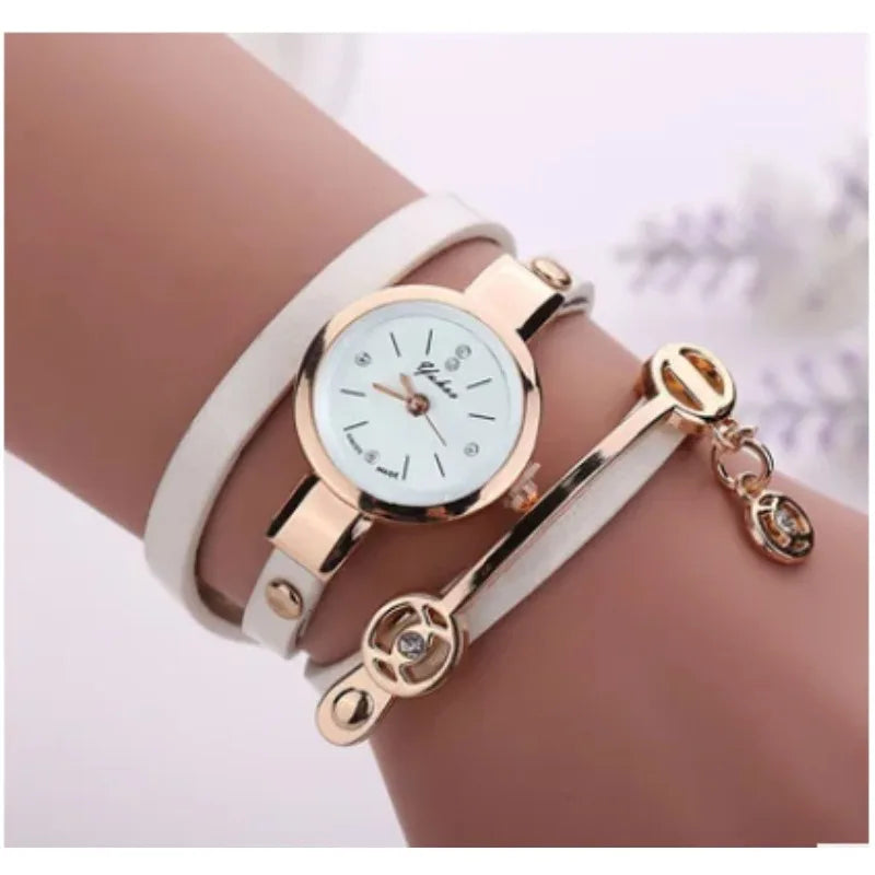 MOONBIFFY - Montre Femme Bracelet Multicouche - Quartz Analogique Strass - Cuir Similicuir