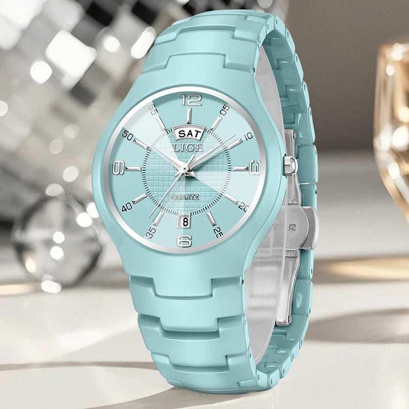 Montre Femme LIGE 2026 Céramique - Élégante Luxe Calendrier Étanche