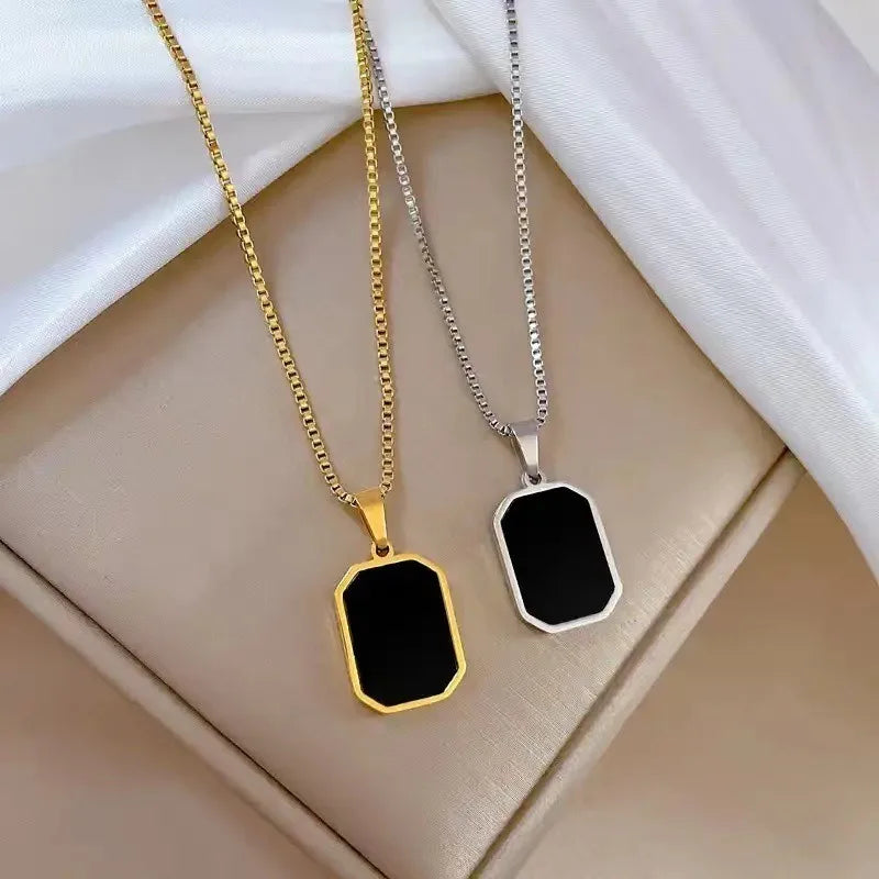 Collier Pendentif Rectangle Géométrique Mixte - Acier Inoxydable Homme