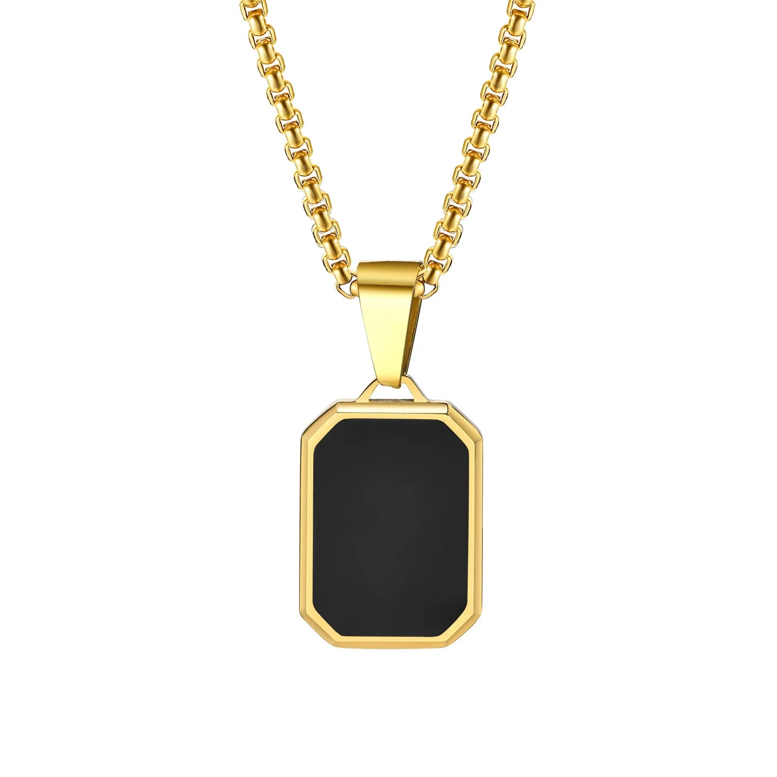 Collier Pendentif Rectangle Géométrique Mixte - Acier Inoxydable Homme