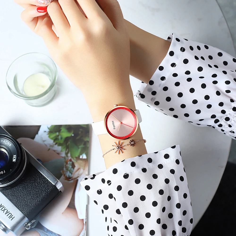 FANTOR - Montre Femme Minimaliste Luxe - Cadran Vert - Bracelet Cuir - Étanche 3 ATM - Mouvement Japonais