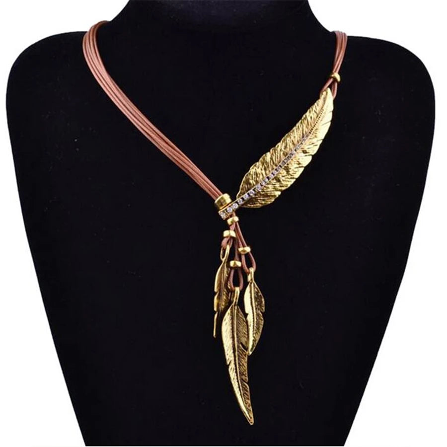 Collier Femme Plumes Colliers & Pendentifs Corde Cuir Vintage Maxi Statement