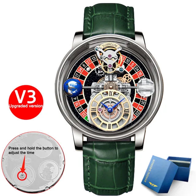 PINDU - Montre Homme Roulette Las Vegas - Design Astronomique Transparent - Quartz