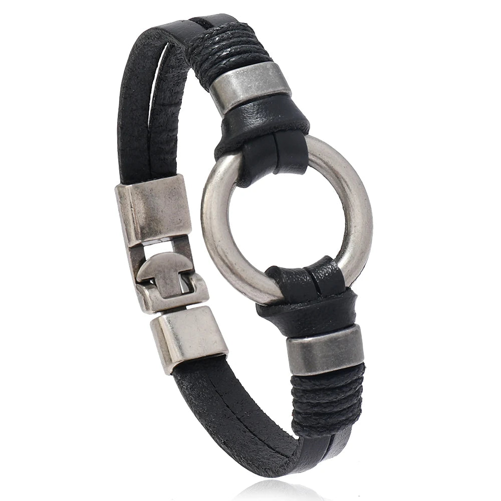 Bracelet Cuir Véritable Fait Main Unisexe - Style Hip-Hop Rock Simple