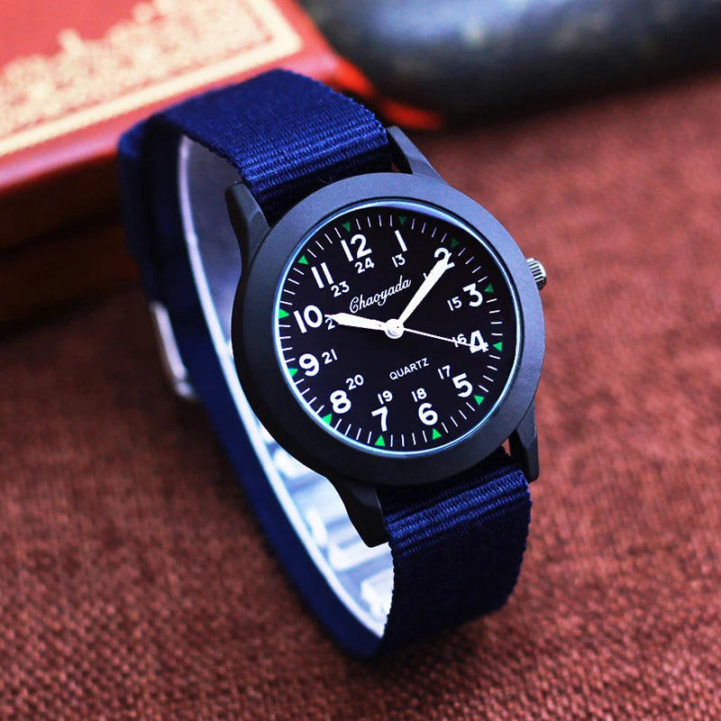 MOONBIFFY - Montre Enfant Quartz Toile - Cadran 24H Apprentissage - Bracelet Canvas - Étanche 3 ATM