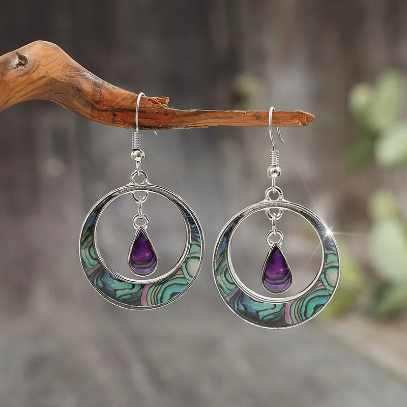 Boucles d'Oreilles Femmes Pendantes Vintage Pierre Violette - Bijou Femme Argenté