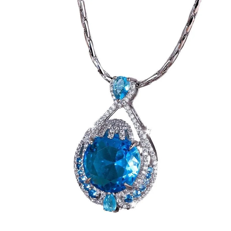 Collier Femme Pendentif Zircon Bleu - Taille Firework Premium