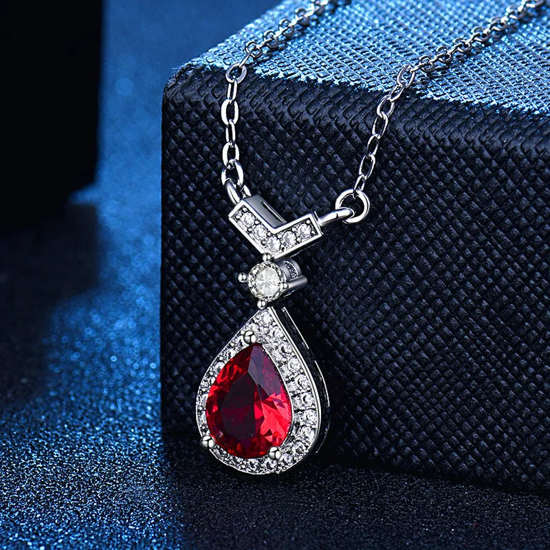 Collier Plaqué Platine 925 Pendentif Goutte d'Eau Colorée - Argent Sterling Élégant Fête