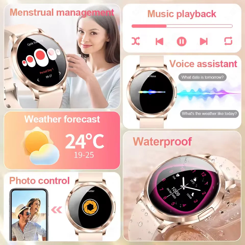 Montre Connectée Femme GUHUAVMI 2026 – Écran AMOLED 1.32", Appels Bluetooth, Suivi Santé & 100+ Sports