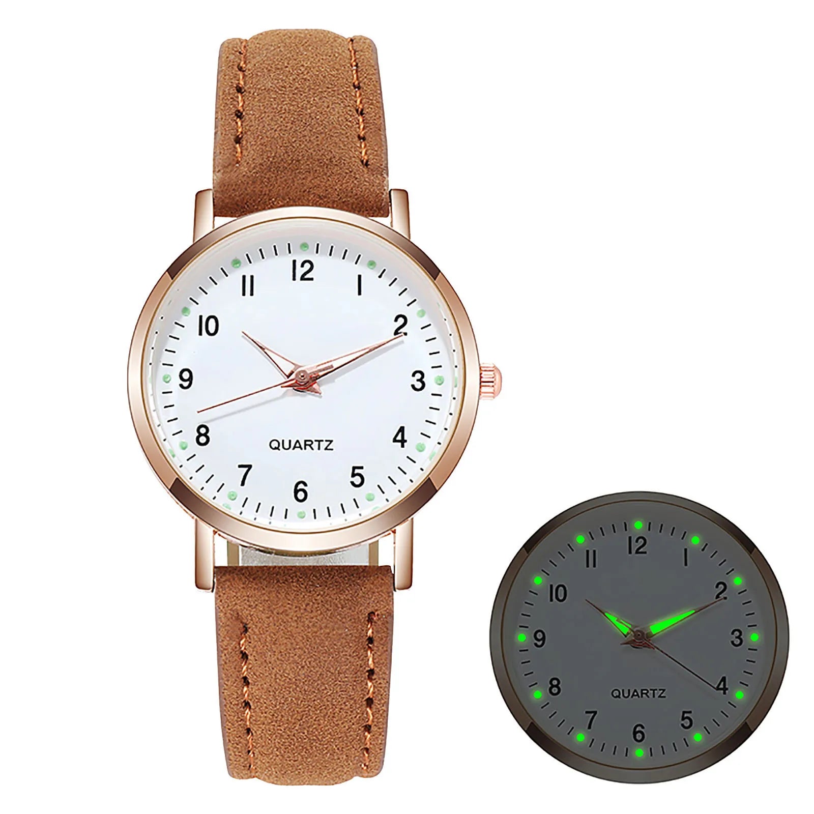MOONBIFFY - Montre Femme Mode Cuir - Chiffres Arabes - Lumineux - Étanche 3 ATM - Casual Élégant