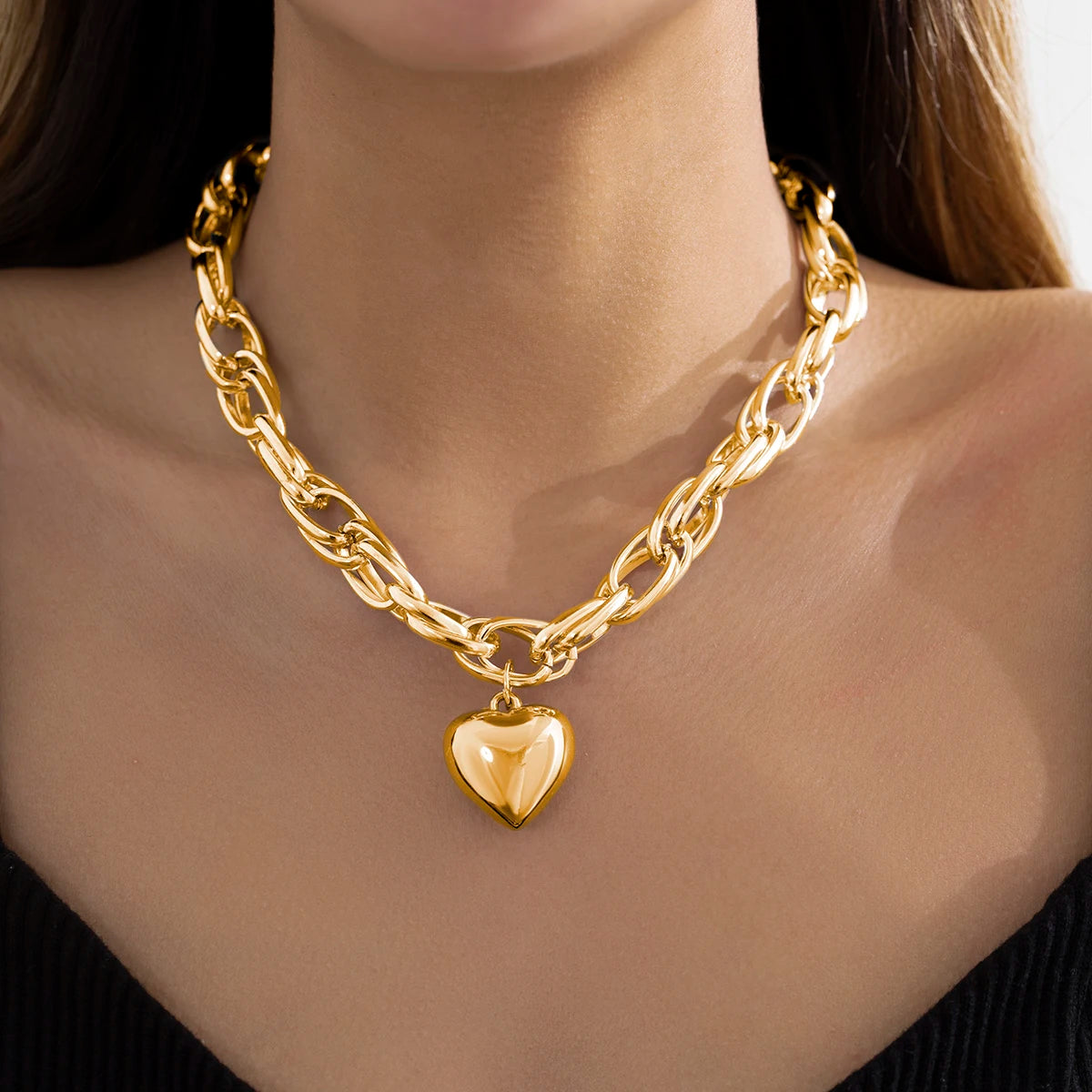 Collier Femme Court Chaîne Clavicule Pendentif Cœur Géométrique - Bijou Femme Punk