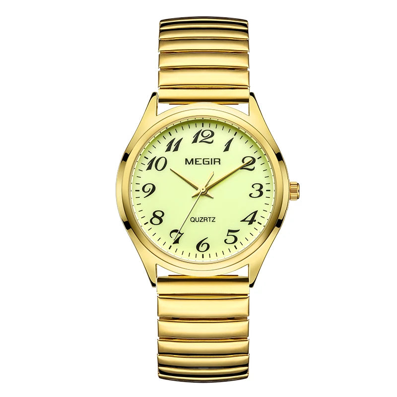 MEGIR - Montre Couple Luxe - Acier Inoxydable - Cadran Lumineux - Étanche 3 ATM - Saint-Valentin