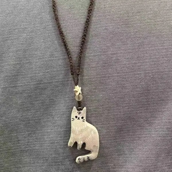 Collier Pendentif Chat Mignon Rétro Perles Étoiles - Bijou Femme Ethnique