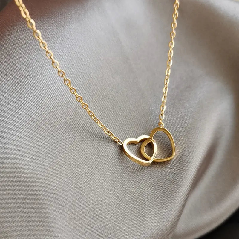Collier Pendentif Double Cœur Minimaliste - Bijou Femme Tendance