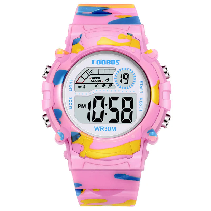 MOONBIFFY - Montre Enfant Militaire Sport Digitale LED - Alarme - Lumineux - Étanche 3 ATM - Camouflage
