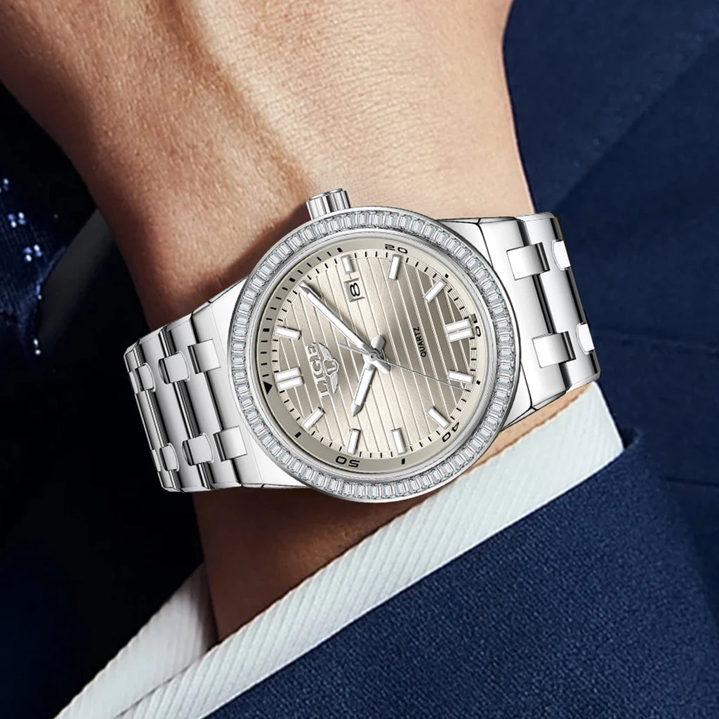 Montre Homme LIGE 2026 Simple Élégante - Acier Inoxydable Calendrier Lumineux
