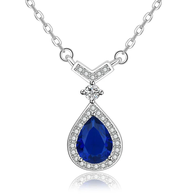 Collier Plaqué Platine 925 Pendentif Goutte d'Eau Colorée - Argent Sterling Élégant Fête