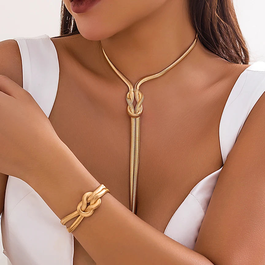 Ensemble 2 Pièces Collier Serpent Torsadé et Bracelet Femme - Vintage Goth Y2K