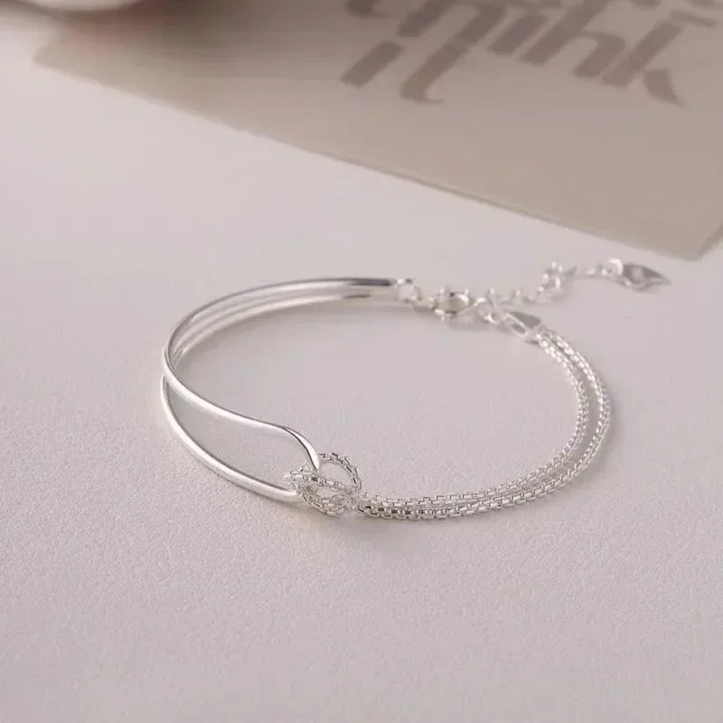 Bracelet Femme Élégant Minimaliste - Design Géométrique Double Couche Lignes Nouées Chaîne