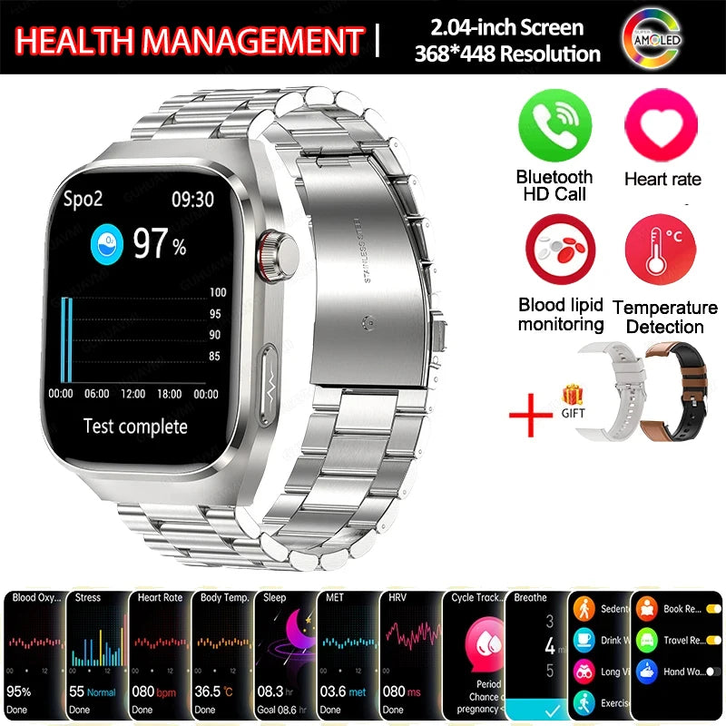 Montre Connectée Santé 2026 ECG - Lipides Sanguins, Acide Urique, Température, IP68, 650mAh, Appels BT