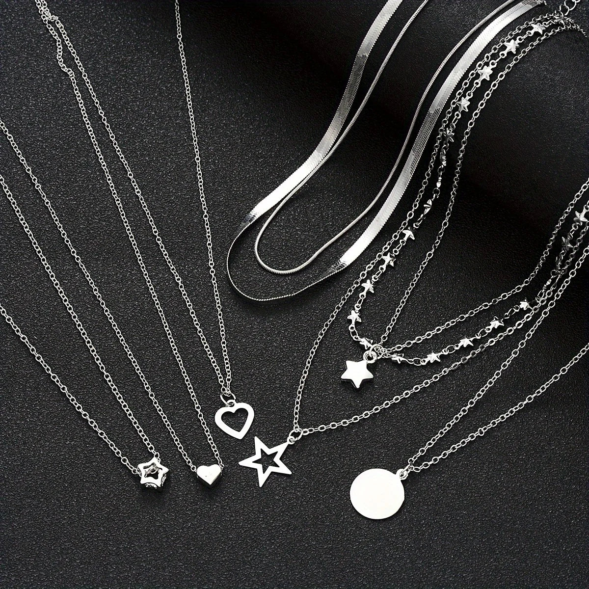 Ensemble Colliers Femme Cœur Argent Étoile - Set Bijoux Classique Cadeau