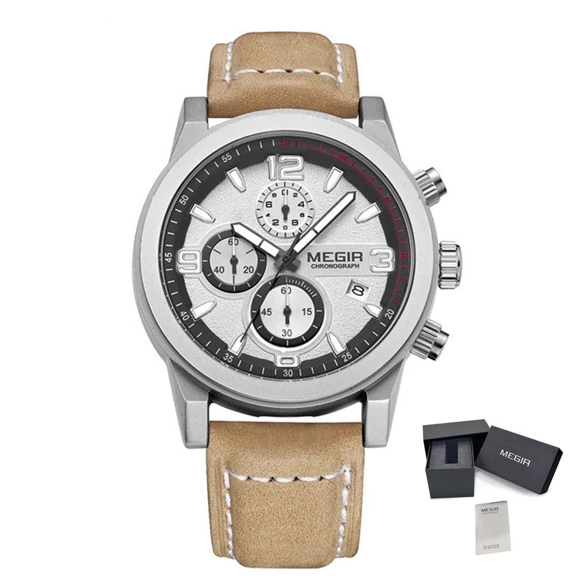 Montre Homme MEGIR 2026 Sport - Chronographe Bracelet Cuir Lumineux