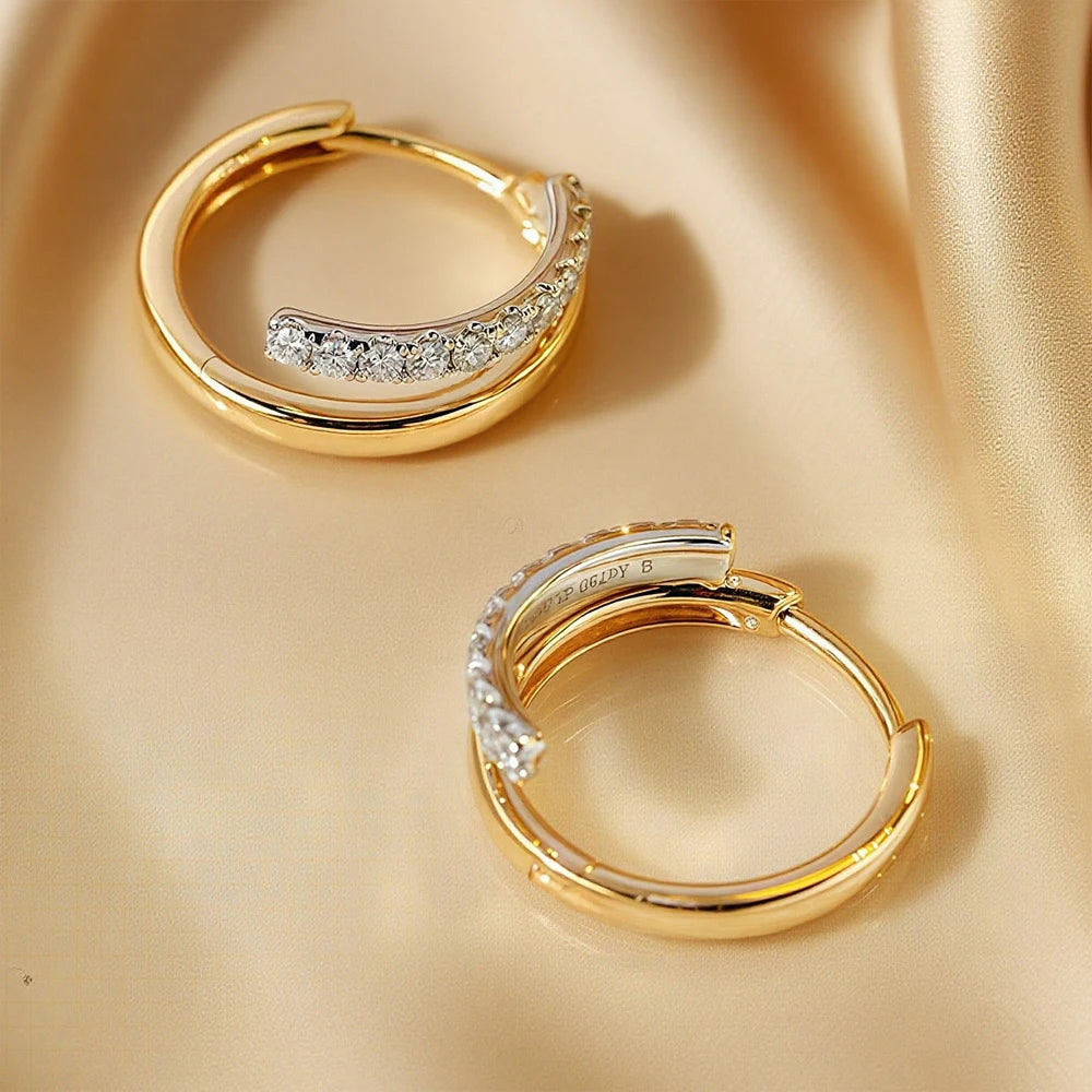 Boucles d'Oreilles Femmes Argent 925 Plaqué Or 18K Moissanite - Bijou Luxe