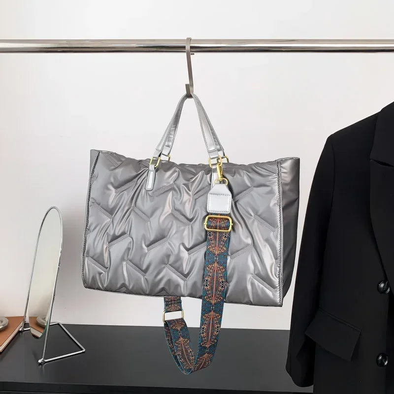 Sac à Main Femme Matelassé Nylon - Cabas Fourre-Tout Rembourré Hiver Designer